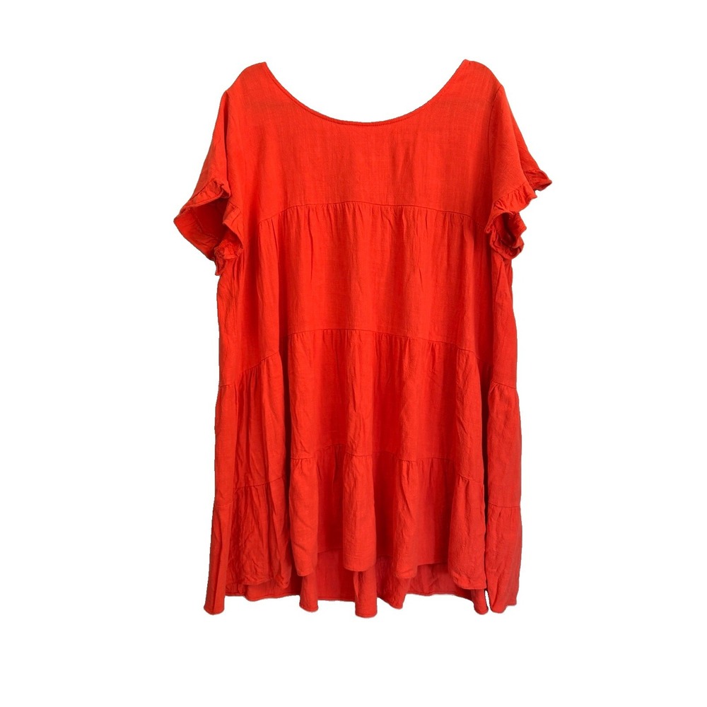 Umgee Coral Orange Tiered Babydoll Tunic Dress Linen Short  Ruffle Boho Sz XL